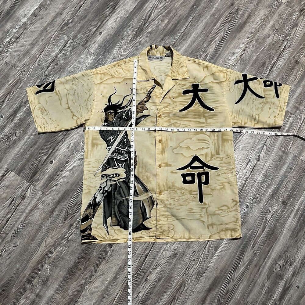 Vintage Samurai Kanji Graphic Button Up Shirt L - Picture 5 of 7
